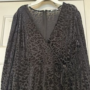 Calvin Klein stunning black  womens DRESS mock wrap VELVET tie at side S…